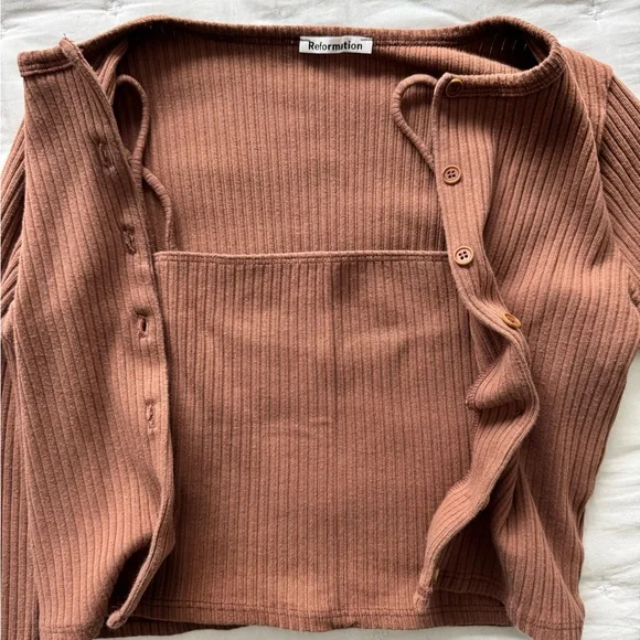 Reformation Brown Ribbed Cardigan Sweater - Picture 4 of 10